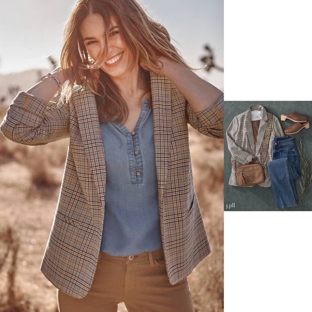 J. Jill Plaid Blazer in Tan and Black